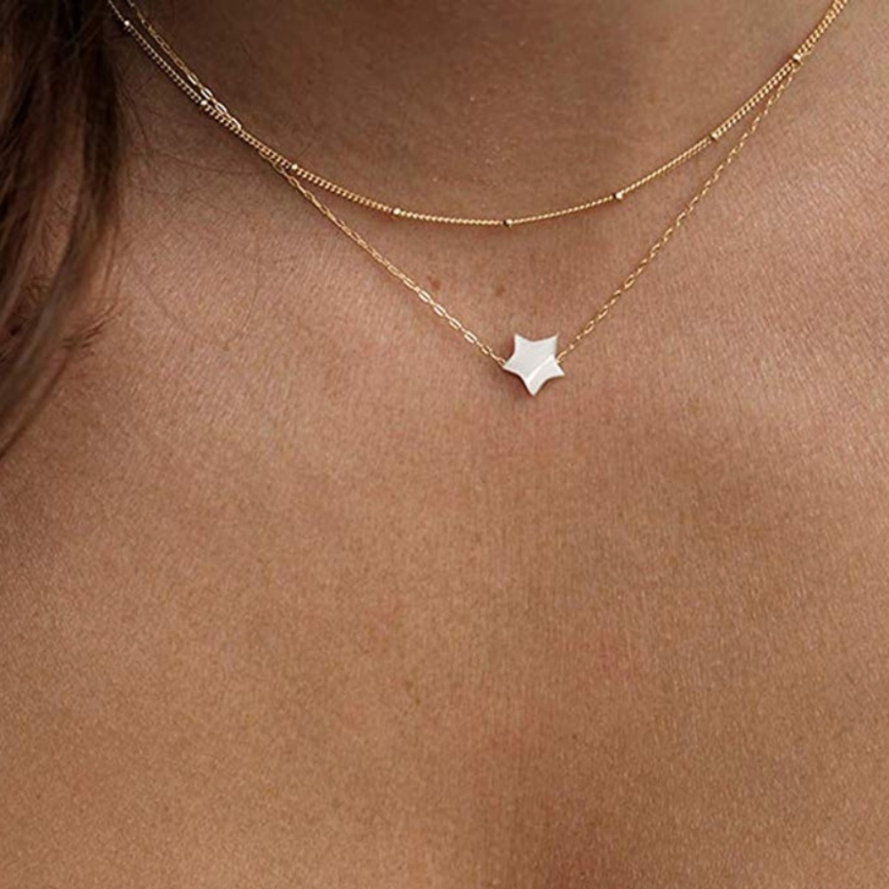 NEW Boho Gold Layered Necklace with Pearl Star